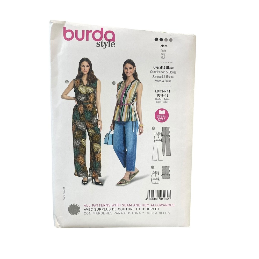 Burda‎ Style 5914 Jumpsuit Blouse US 8-18 Wrap Top Semi-Fitted Modern